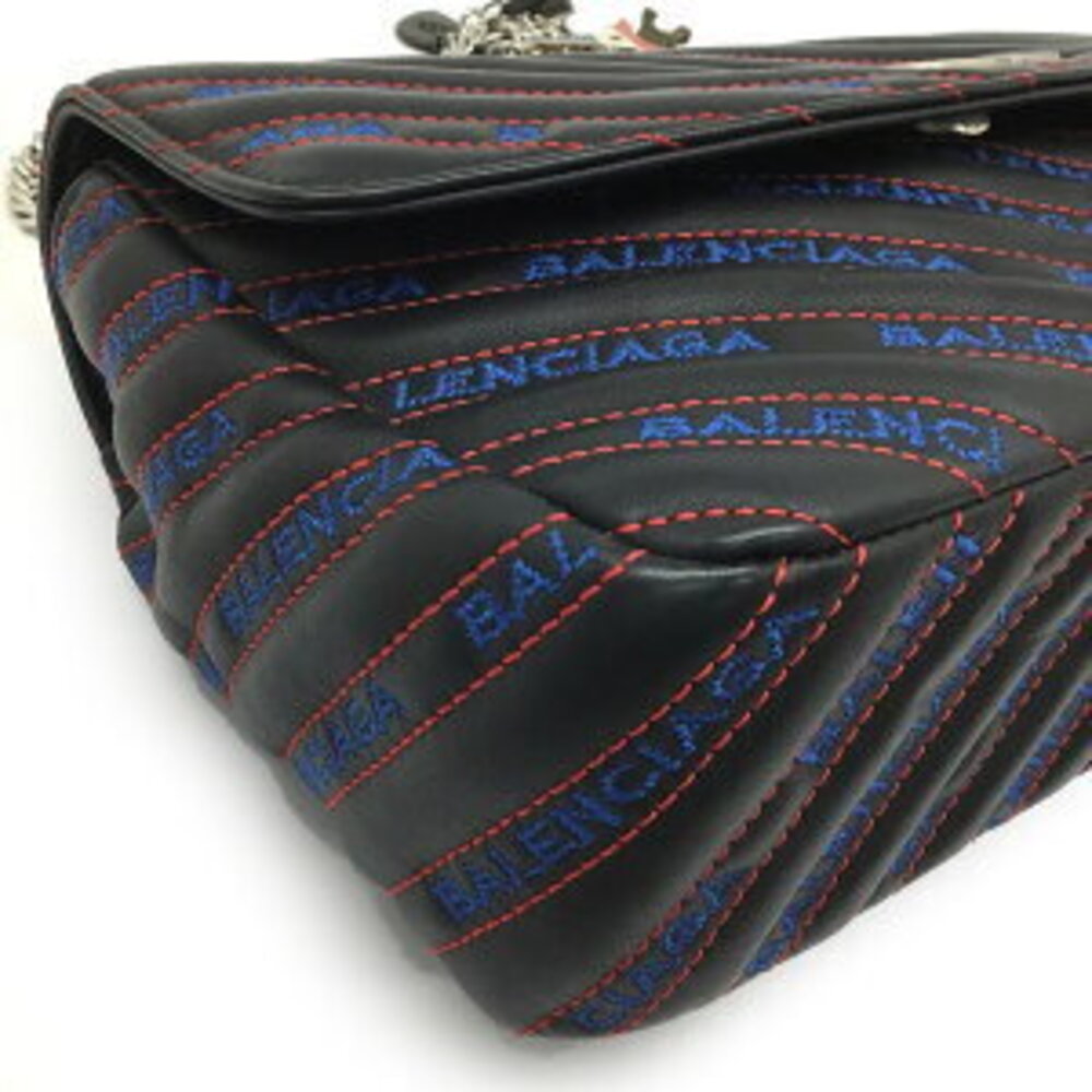 BALENCIAGA Round Chain Matelasse Shoulder Bag Leather Black - Picture 14 of 15